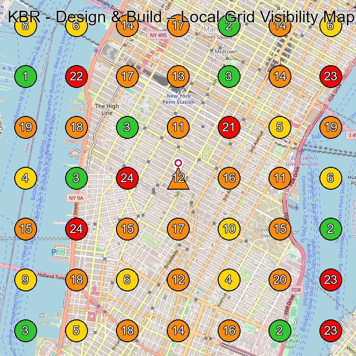KBR - Design & Build Contractor GeoGrid ranking map for New York NY