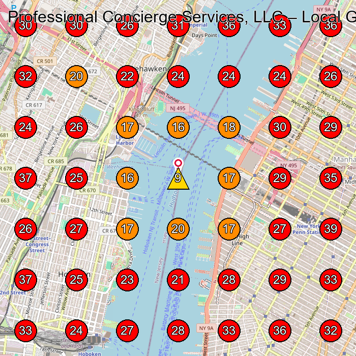 Professional Concierge Services, LLC GeoGrid visibility map for Contractor in New York