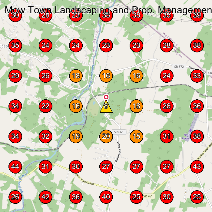 Mow Town Landscaping and Prop. Management GeoGrid visibility map for Lawn Care Service in None