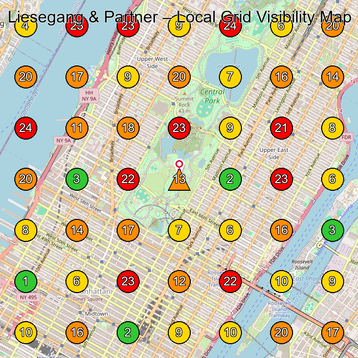 Liesegang & Partner Rechtsdienstleistungen GeoGrid ranking map for New York NY