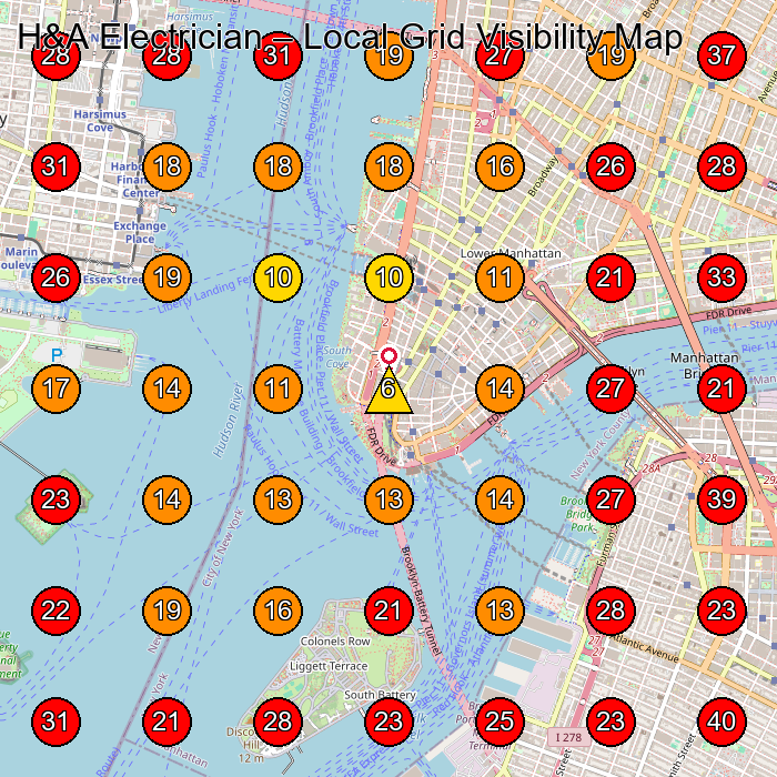 H&A Electrician GeoGrid visibility map for Electrician in New York