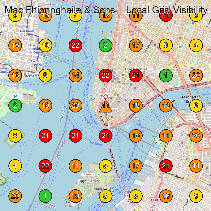Mac Fhionnghaile & Sons Electrician GeoGrid ranking map for New York NY
