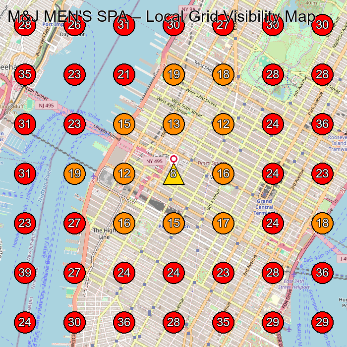 M&J MEN'S SPA GeoGrid visibility map for Beauty Salon in New York