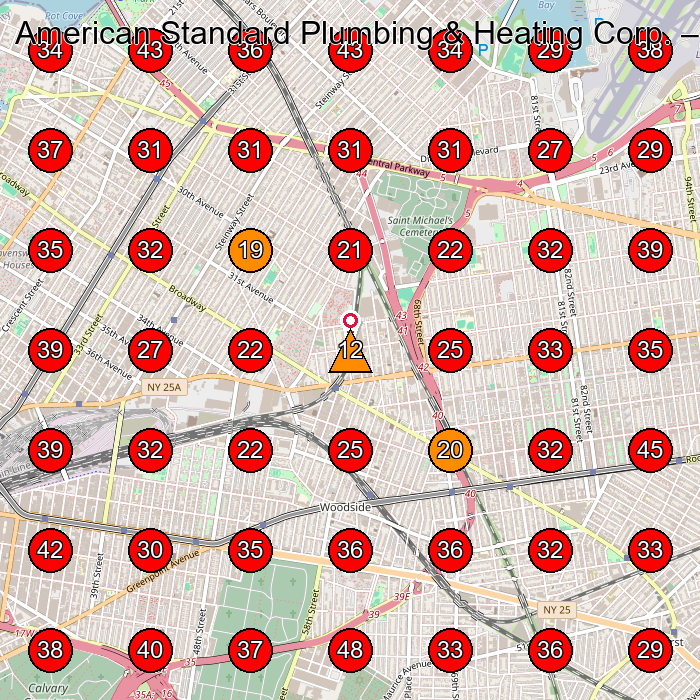 American Standard Plumbing & Heating Corp. GeoGrid visibility map for Plumber in Queens