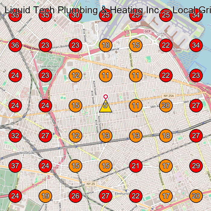 Liquid Tech Plumbing & Heating Inc. GeoGrid visibility map for Plumber in Queens