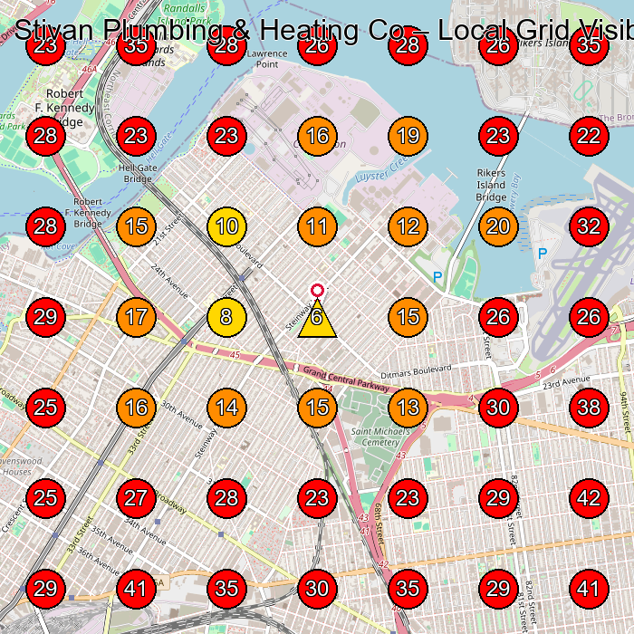 Stivan Plumbing & Heating Co GeoGrid visibility map for Plumber in Queens