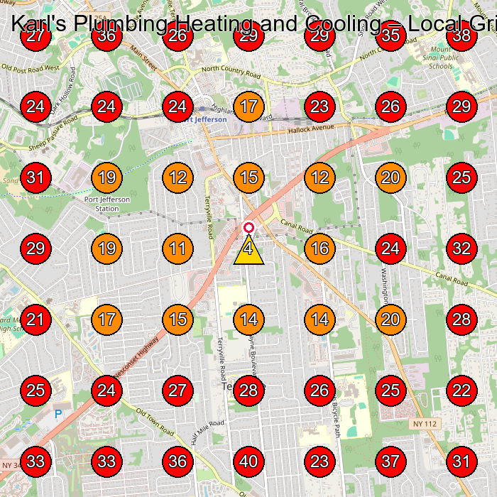 Karl's Plumbing Heating and Cooling GeoGrid visibility map for Plumber in Setauket- East Setauket