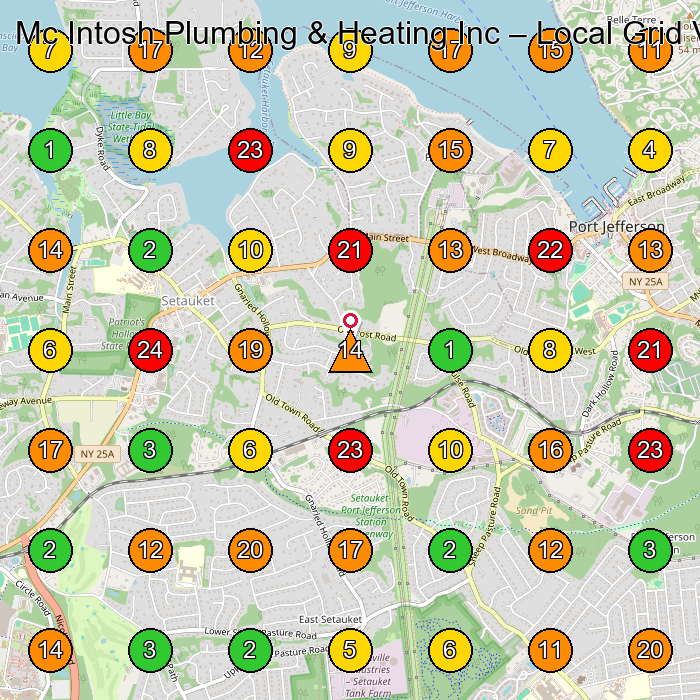 Mc Intosh Plumbing & Heating Inc Plumber GeoGrid ranking map for Setauket- East Setauket NY