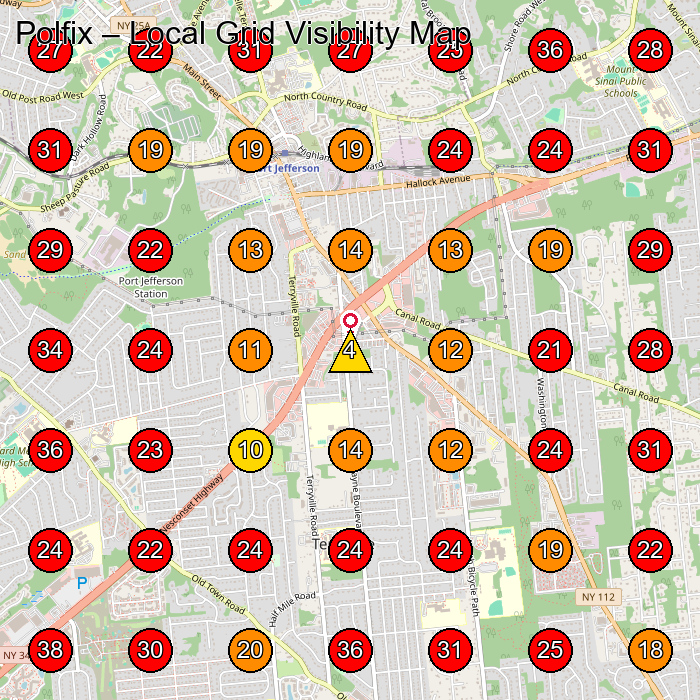 Polfix GeoGrid visibility map for Plumber in Setauket- East Setauket