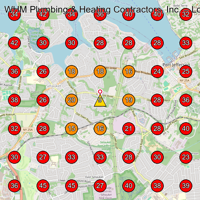WHM Plumbing & Heating Contractors, Inc. GeoGrid visibility map for Plumber in Setauket- East Setauket