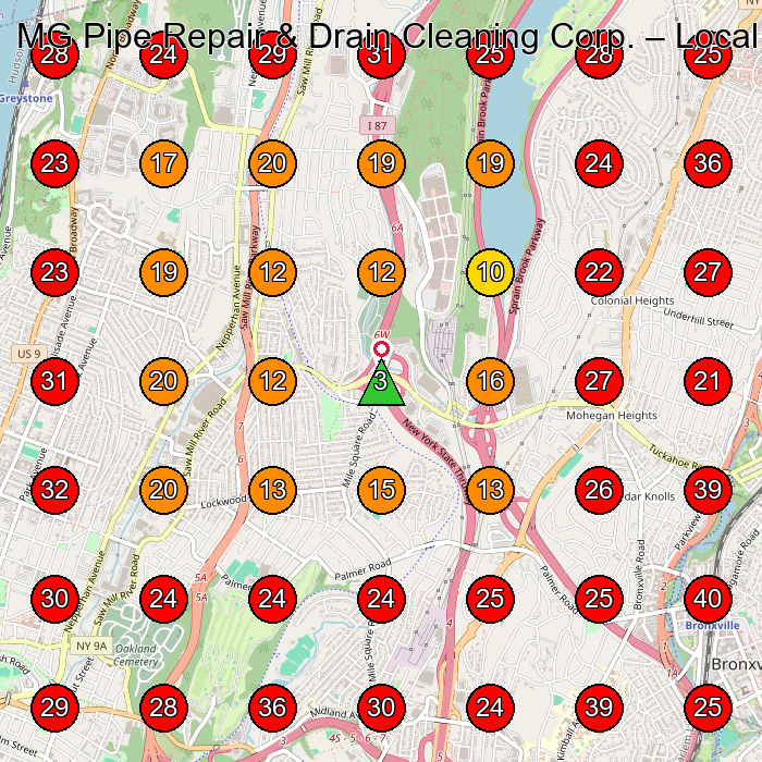 MG Pipe Repair & Drain Cleaning Corp. GeoGrid visibility map for Plumber in None