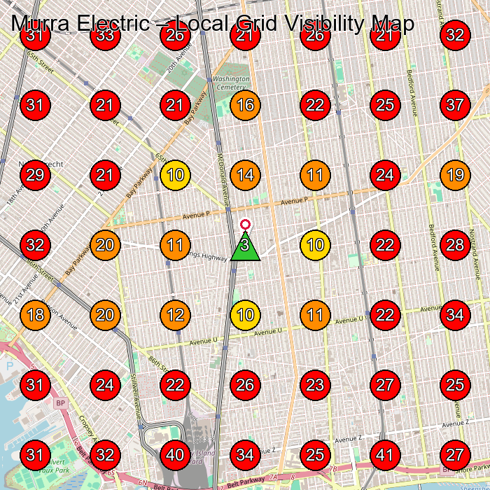 Murra Electric GeoGrid visibility map for Mailbox Rental Service in Brooklyn