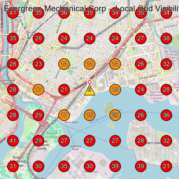 Evergreen Mechanical Corp GeoGrid visibility map for Plumber in None