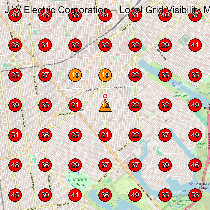 J W Electric Corporation GeoGrid visibility map for Electrician in Brooklyn