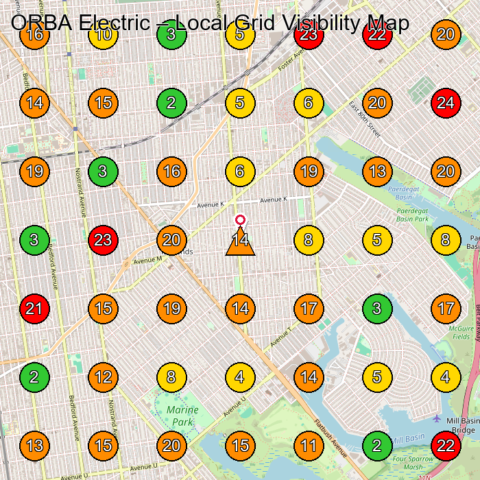 ORBA Electric Electrician GeoGrid ranking map for Brooklyn NY