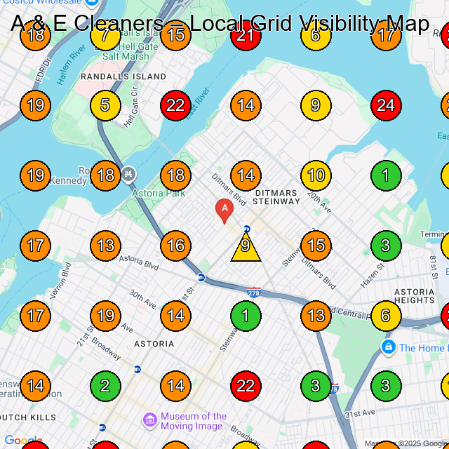 A & E Cleaners Queens GeoGrid ranking map for beauty supply store Near me Queens NY