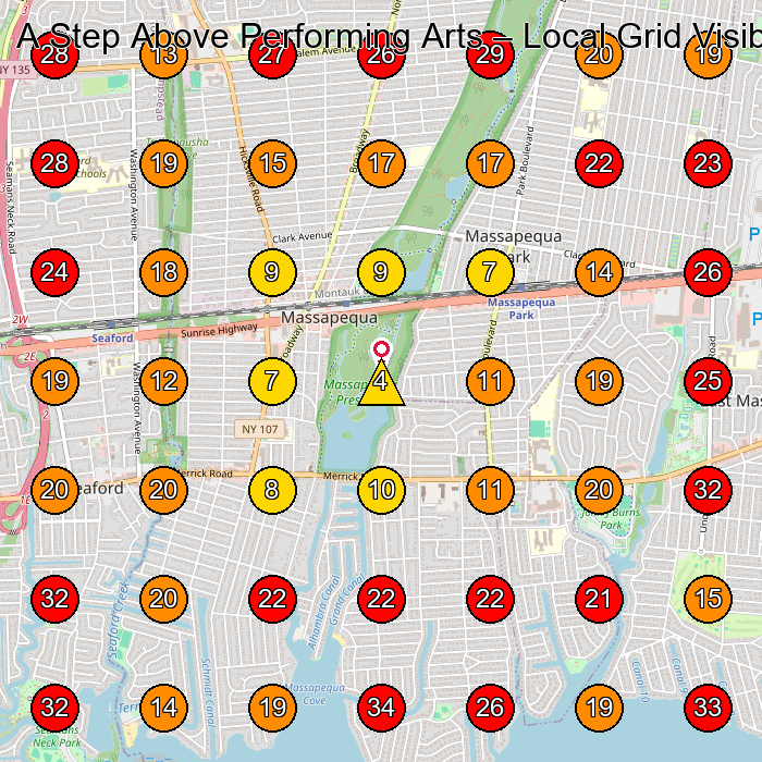 A Step Above Performing Arts GeoGrid visibility map for Dance School in Massapequa