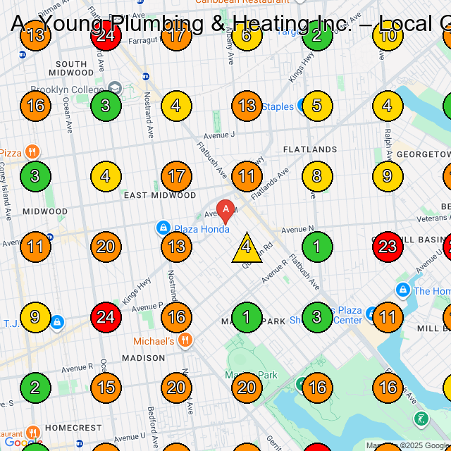A. Young Plumbing & Heating Inc. GeoGrid visibility map for Plumber in Brooklyn