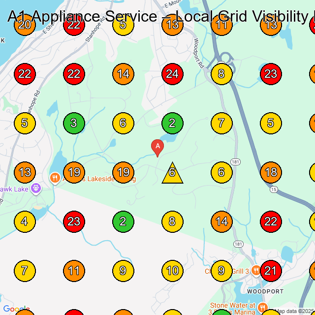 A1 Appliance Service Sparta GeoGrid ranking map for Washer & dryer repair service Sparta NJ