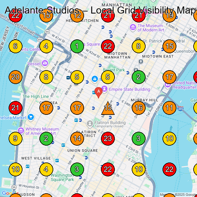 Adelante Studios GeoGrid visibility map for Photographer in New York