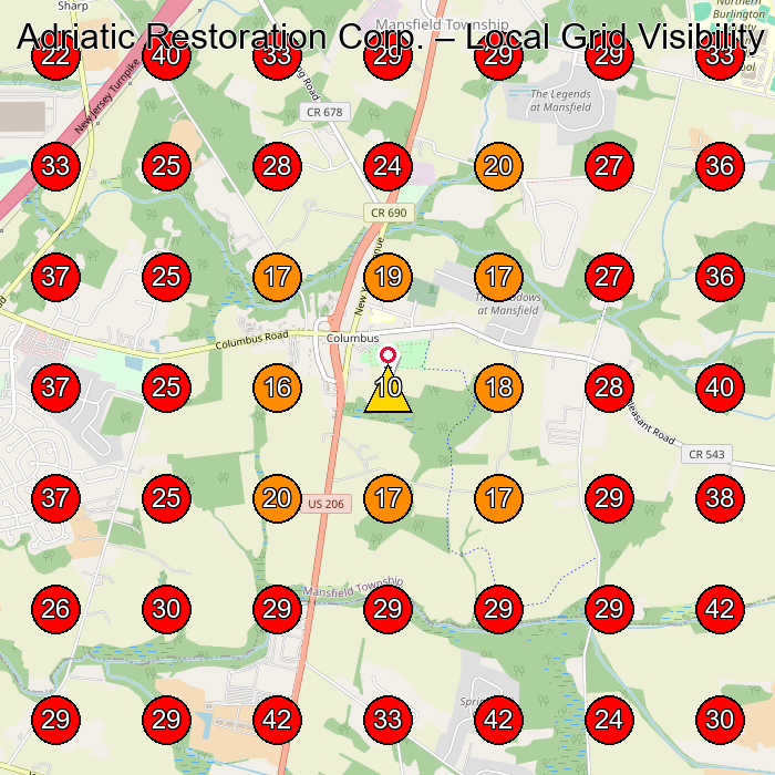 Adriatic Restoration Corp. GeoGrid visibility map for Paving Contractor in None