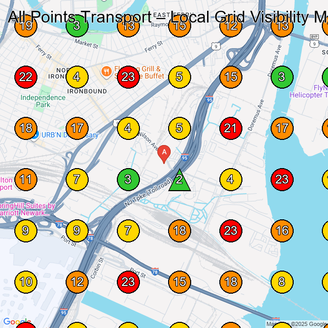 All Points Transport GeoGrid visibility map for Trucking Company in Newark