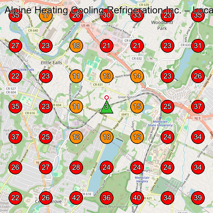 Alpine Heating Cooling Refrigeration Inc. GeoGrid visibility map for Hvac Contractor in Little Falls