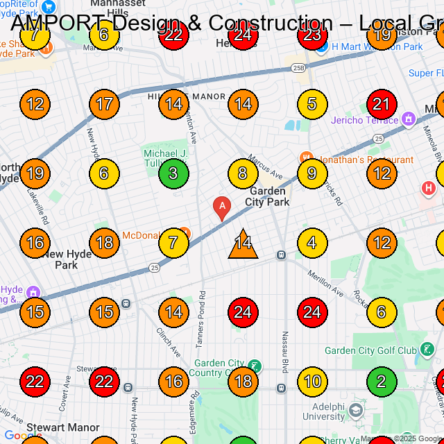 AMPORT Design & Construction GeoGrid visibility map for Waterproofing Service in Garden City Park