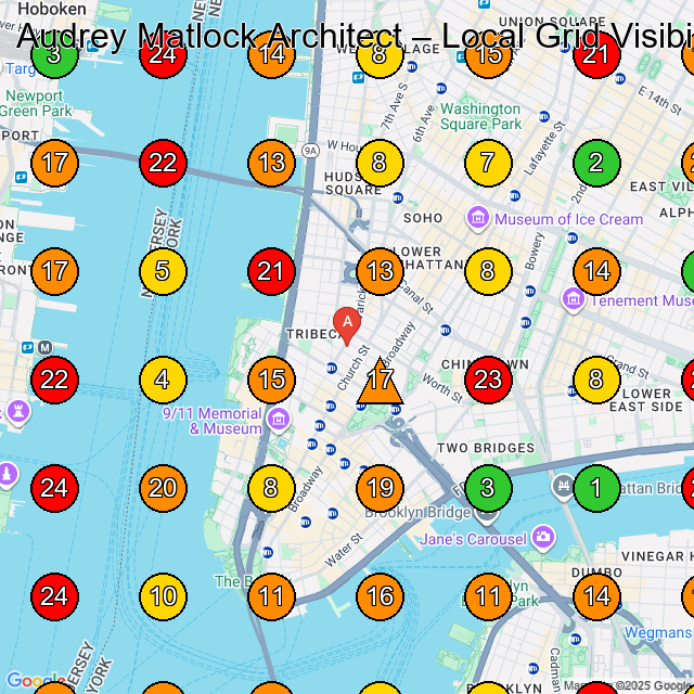 Audrey Matlock Architect GeoGrid visibility map for Architect in New York