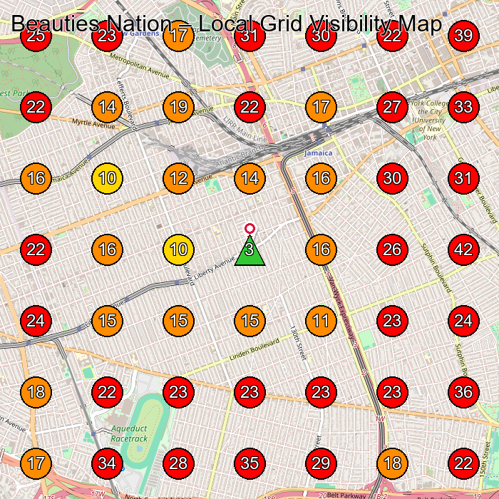 Beauties Nation GeoGrid visibility map for Esteticista Facial in Richmond Hill