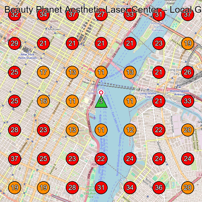 Beauty Planet Aesthetic Laser Center GeoGrid visibility map for Medical Spa in New York