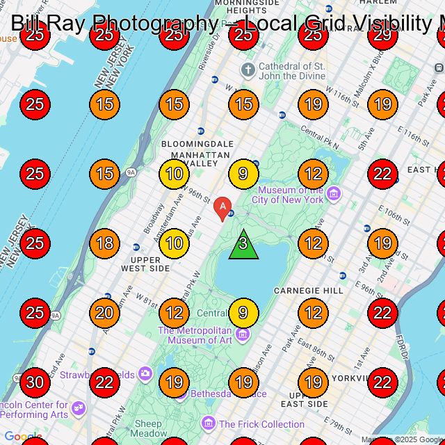 Bill Ray Photography Photographer GeoGrid ranking map for New York NY