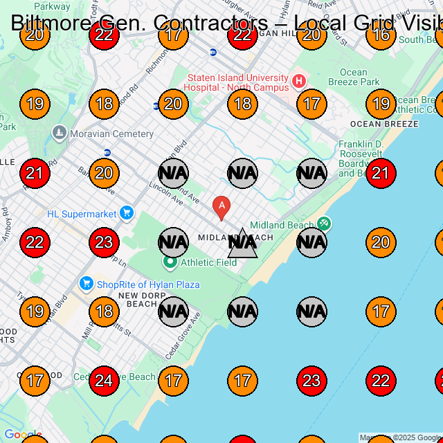 Biltmore Gen. Contractors Construction Company GeoGrid ranking map for Staten Island NY