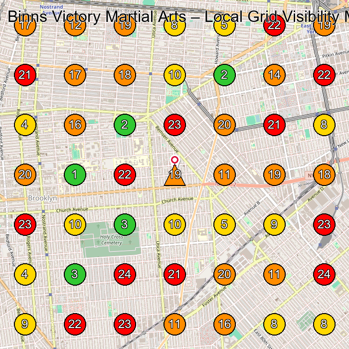 Binns Victory Martial Arts Martial Arts School GeoGrid ranking map for Brooklyn NY