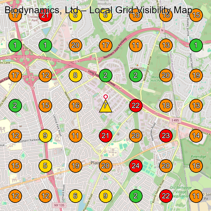 Biodynamics, Ltd Wheelchair Store GeoGrid ranking map for Plainview NY