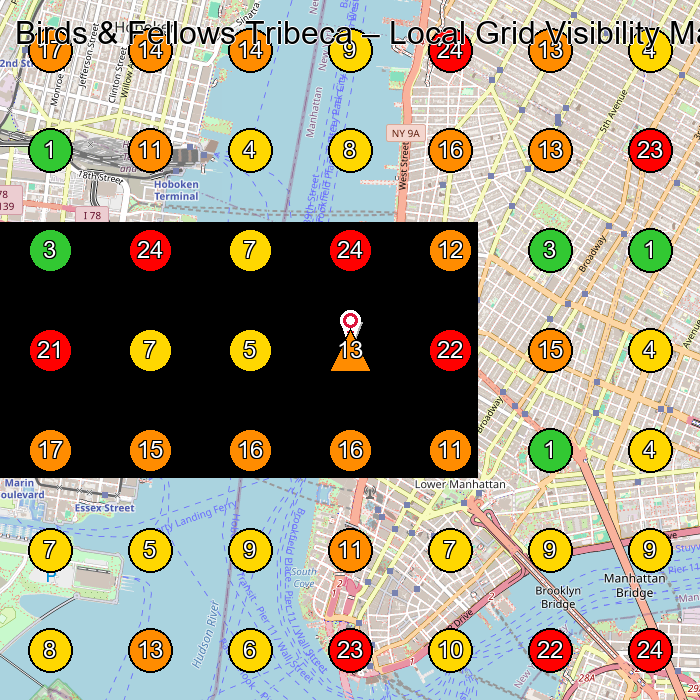 Birds & Fellows Tribeca Hair Salon GeoGrid ranking map for New York NY