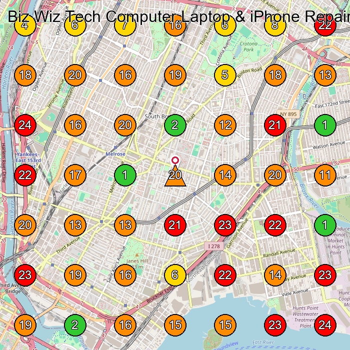 Biz Wiz Tech Computer,Laptop & iPhone Repair Computer Repair Service GeoGrid ranking map for Bronx NY