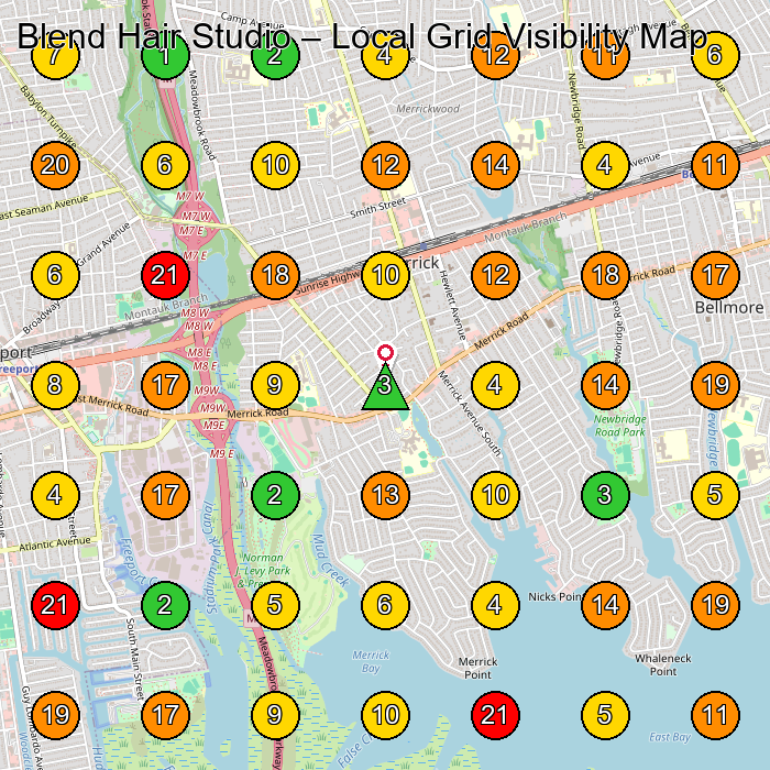 Blend Hair Studio Beauty Salon GeoGrid ranking map for Merrick NY