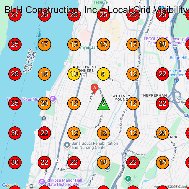 BLH Construction, Inc General Contractor GeoGrid ranking map for Yonkers NY