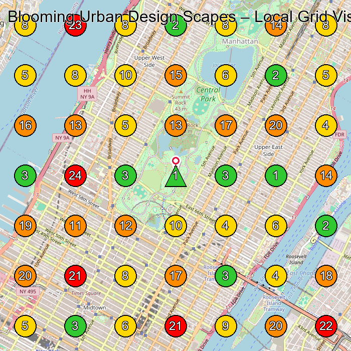 Blooming Urban Design Scapes Landscape Designer GeoGrid ranking map for New York NY