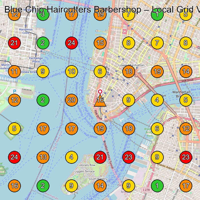 Blue Chip Haircutters Barbershop Barber Shop GeoGrid ranking map for Lower Level NY