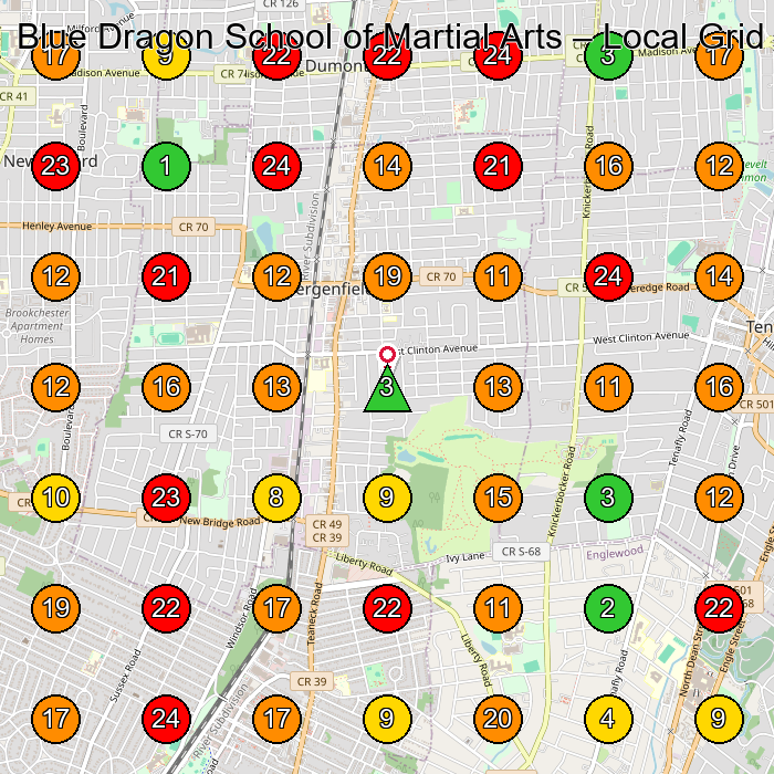 Blue Dragon School of Martial Arts Martial Arts School GeoGrid ranking map for Bergenfield NJ