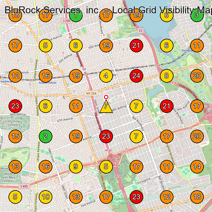 BluRock Services, inc. General Contractor GeoGrid ranking map for Bayside NY
