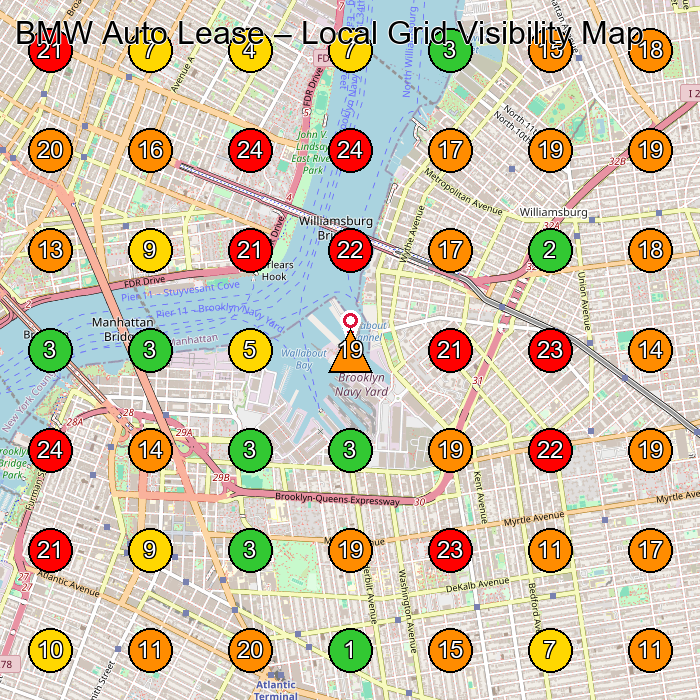 BMW Auto Lease Car Dealer GeoGrid ranking map for None
