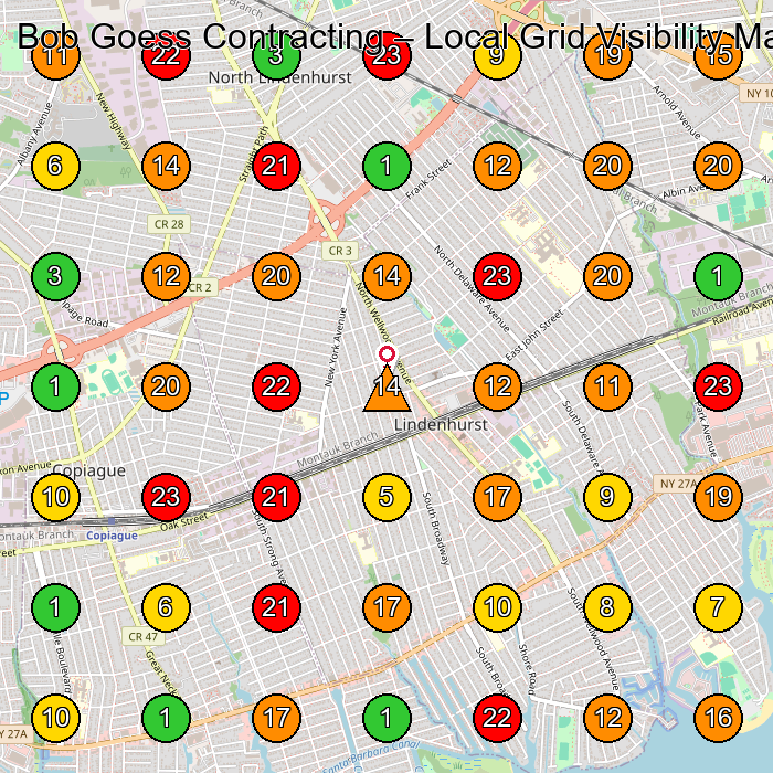 Bob Goess Contracting Contractor GeoGrid ranking map for Lindenhurst NY