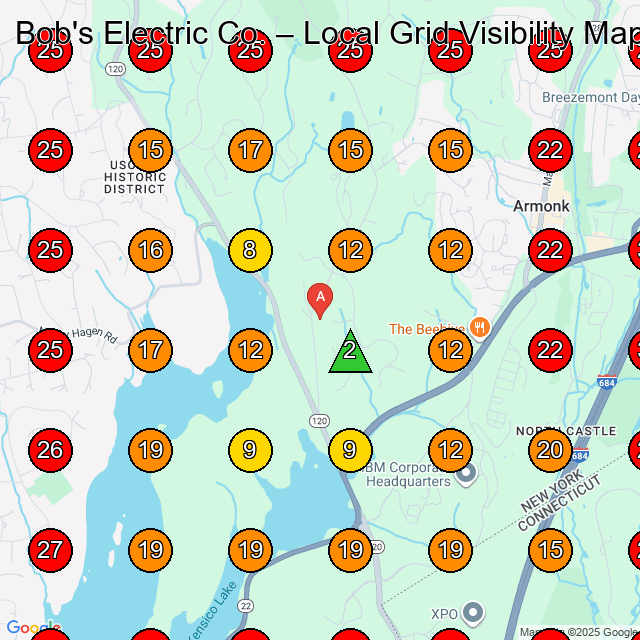Bob's Electric Co. Electrician GeoGrid ranking map for None