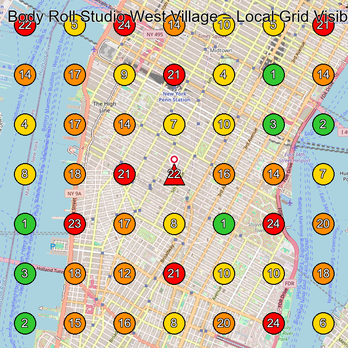 Body Roll Studio West Village Massage Spa GeoGrid ranking map for New York NY