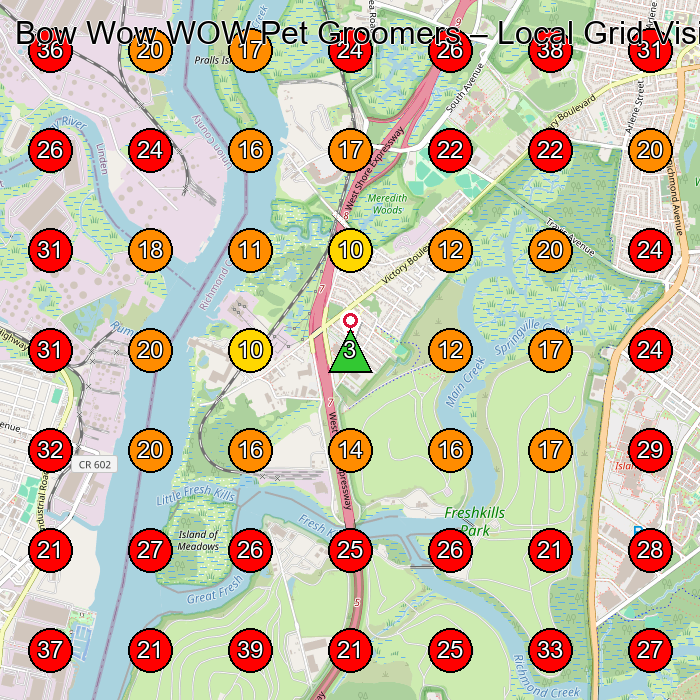 Bow Wow WOW Pet Groomers GeoGrid visibility map for Pet Groomer in Staten Island