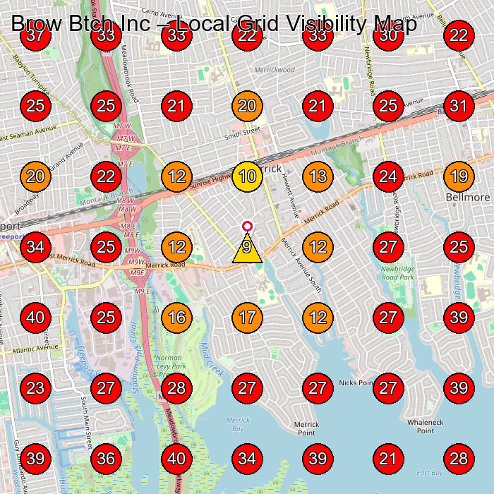 Brow Btch Inc GeoGrid visibility map for Beauty Salon in Merrick