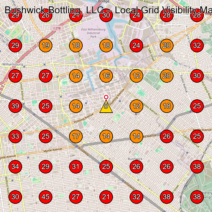 Bushwick Bottling, LLC GeoGrid visibility map for Manufacturer in Brooklyn